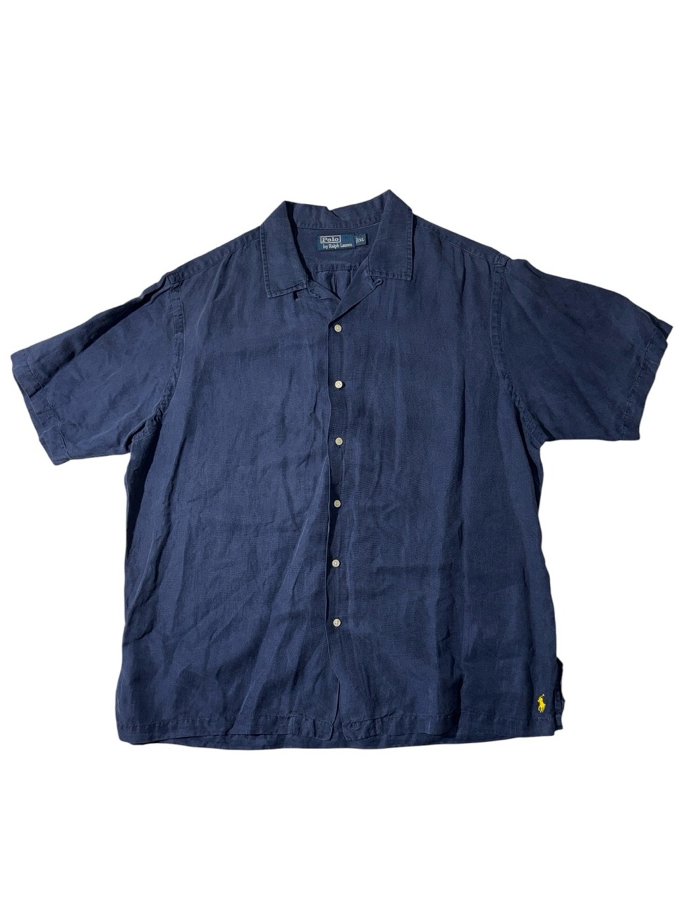Polo Ralph Lauren mens XL navy blue silk linen camp collar shirt EUC